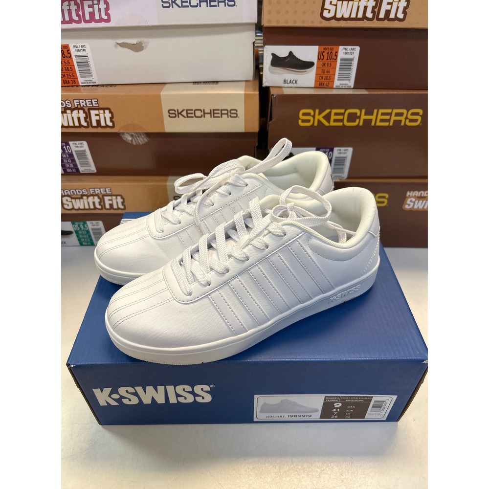 K-Swiss Court Open Stripes Women Size 9 White Low Top Tennis Sneakers 0622